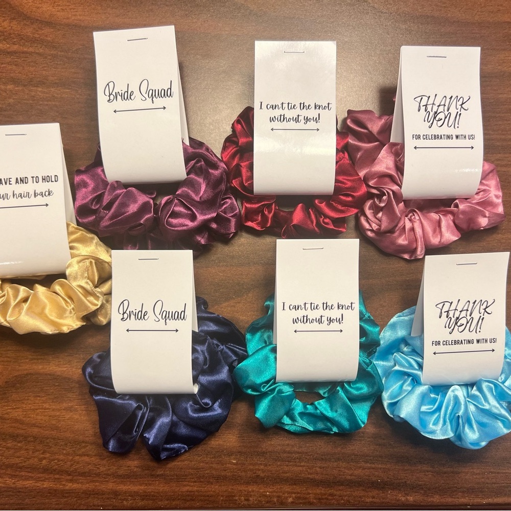 Paired-Hair Scrunchies any (2) color with pre-printed tags of your choice.
